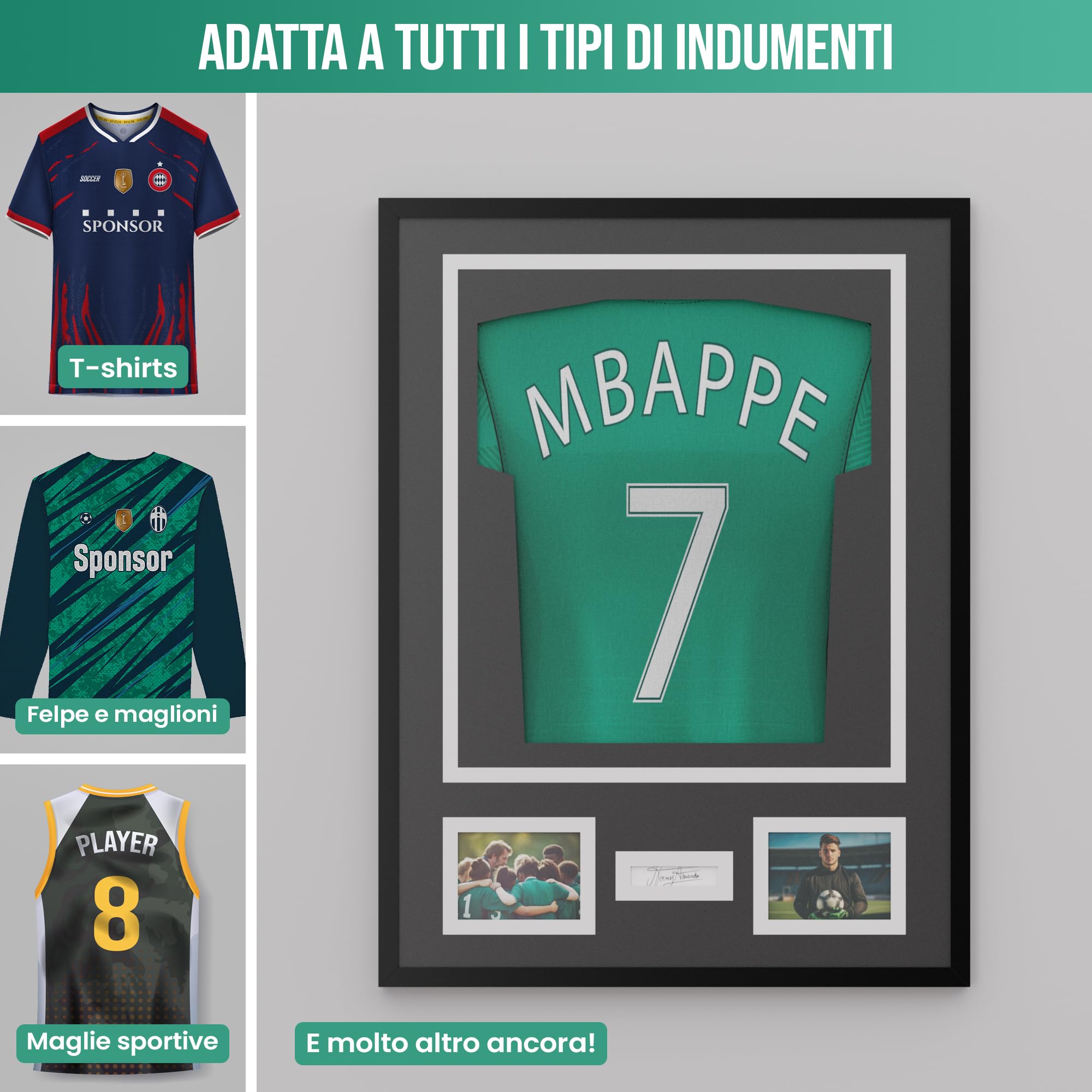 Avalo Cornice per oggetti in alluminio – Incorniciatura maglia da calcio – 3D Box Frame – 60 x 80 cm – Nero – Maglia incorniciata in cornice