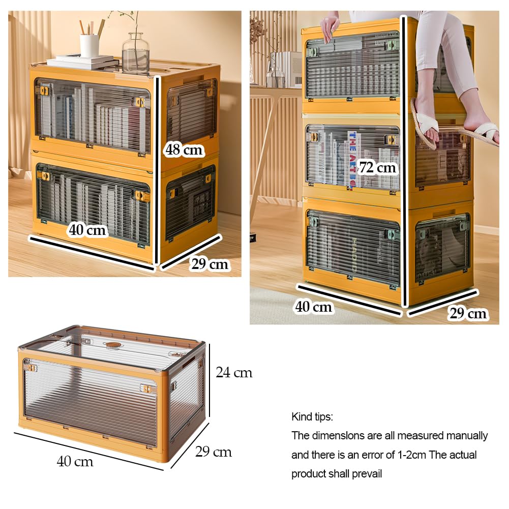 Cajas Almacenaje Plastico Grandes, Cajas Almacenaje Plastico con Tapa y Ruedas, Cajas Almacenaje Plegables con 5x Puerta Caja de Almacenamiento Apilable para Dormitorio Camping