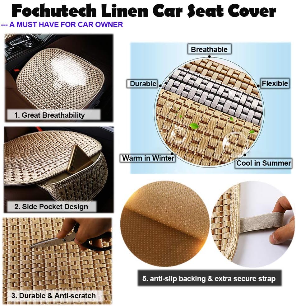 Car Front Seat Cover Pad Mat Cushion Universal Fit Breathable Blanket Nonslip Auto Truck Office Linen Cotton (Silver)
