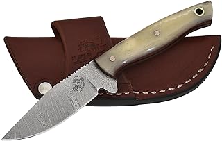 Knives Ranch 6-1/2" Handmade Damascus Steel LITTLE SCOUT KNIFE with Cattle Bone Handle and Horizontal Carry Sheath (3196-B) - Knives Ranch
