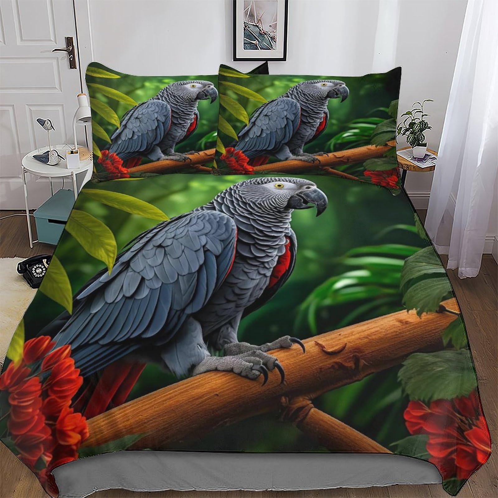 Aapzy Boys Parrot-1 Parrot Bedding Quilt Cover 2 Pieces Sets Easy Care Super-Soft Polycotton Comforter Cover Comfortable & Durable Duvet Cover With Pillowcases For Girls Double (200X200cm)