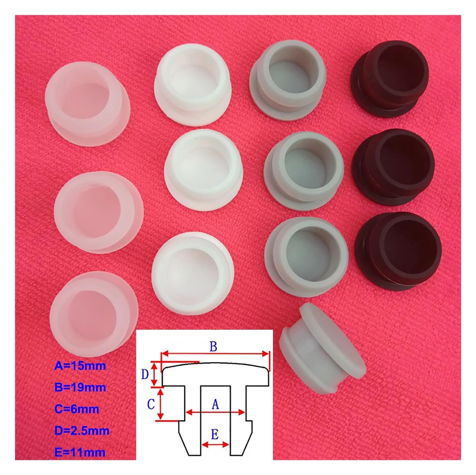 2/5/10/20 sztuk 15mm guma silikonowa zaślepka na otwór wewnętrzna 11mm wtyczka w kształcie litery T zatrzaskiwana uszczelka(White,20PCS-15MM)