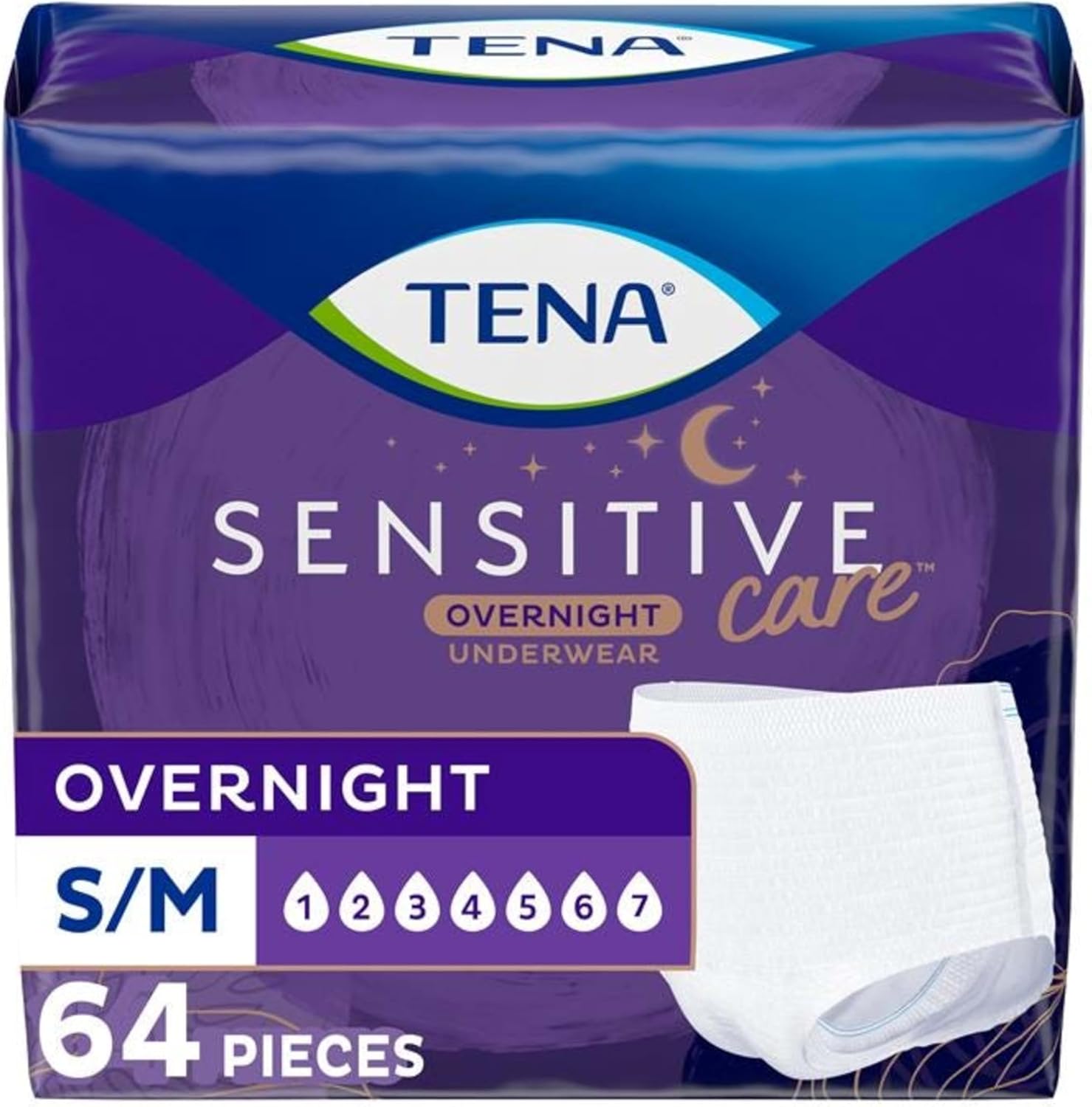 TENA Incontinence Underwear for Women, Overnight Absorbency, Intimates - Small/Medium - 64 Count Small/Medium 64