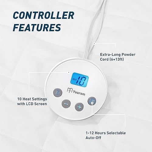 Miniatura 3 de Protector de colchón térmico tamaño matrimonial de 54 x 75 pulgadas, protector de colchón eléctrico de un solo control, 10 ajustes de calor,