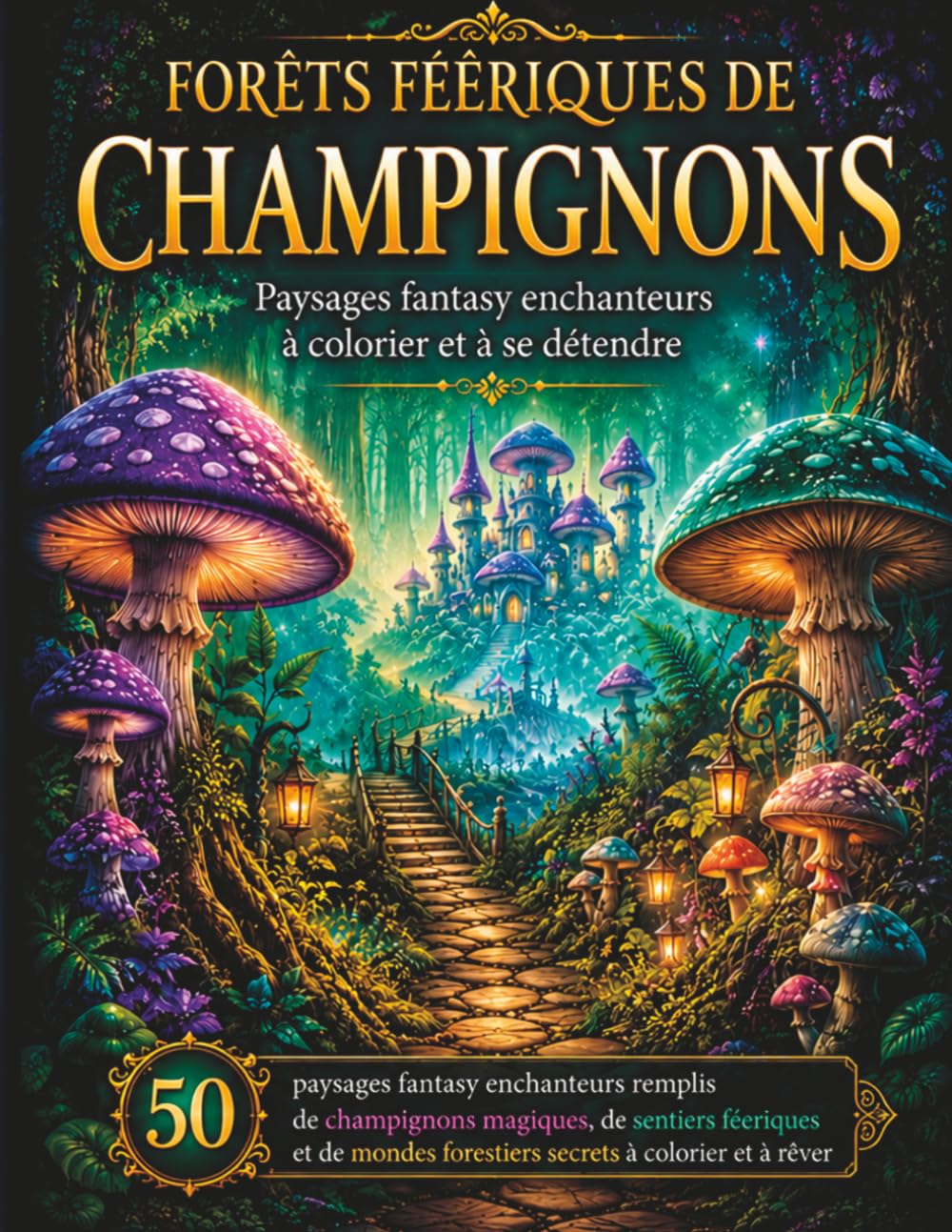 Forêts Féeriques de Champignons –: 50 paysages fantastiques dignes d'un conte de fées, peuplés de champignons magiques, de sentiers enchantés et de forêts mystérieuses, à colorier pour se détendre