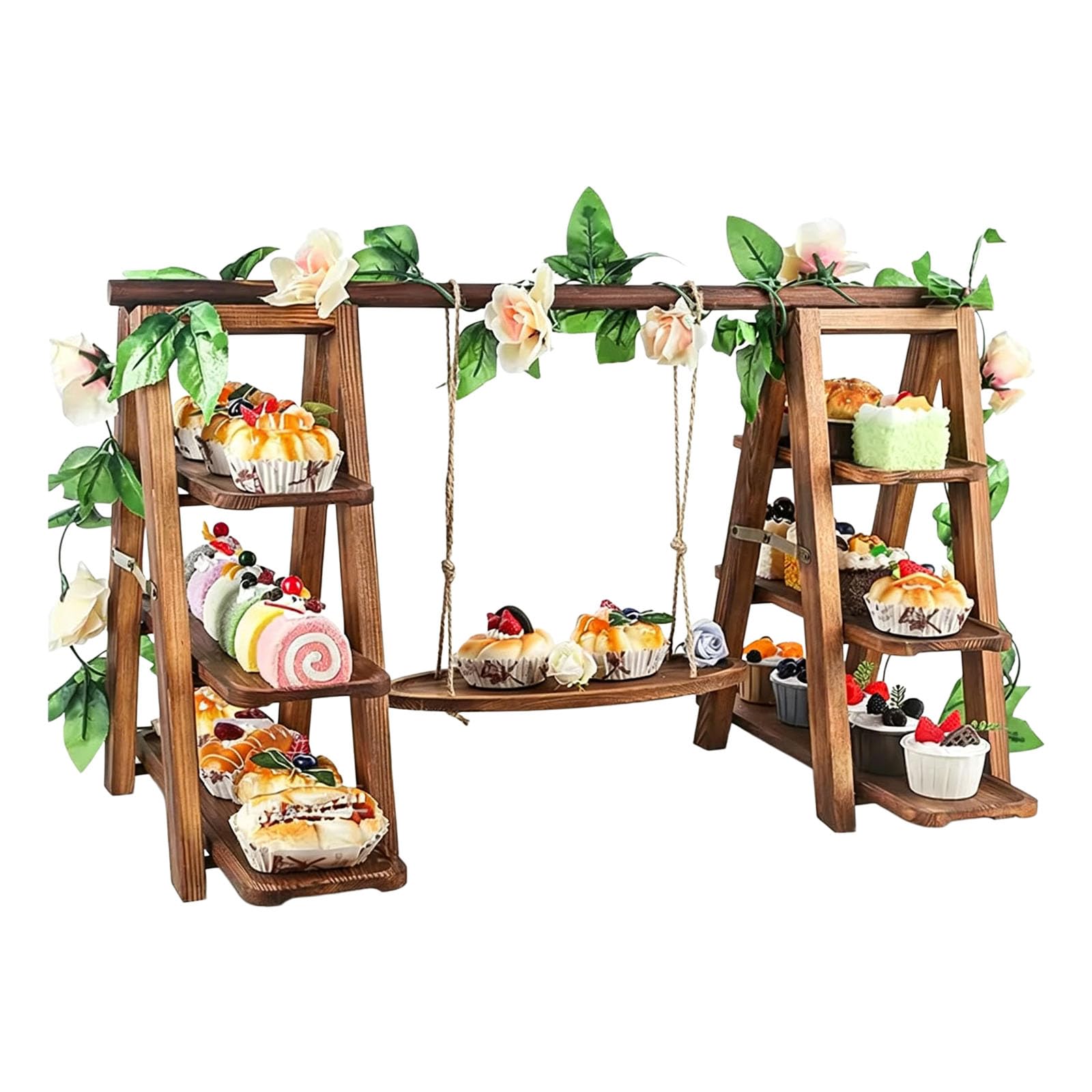 Jazuaiao Pine Kitchen Display Rack Featuring Large Trays for Pastries and Tabletop Displays Natural Wood Cupcake Holder