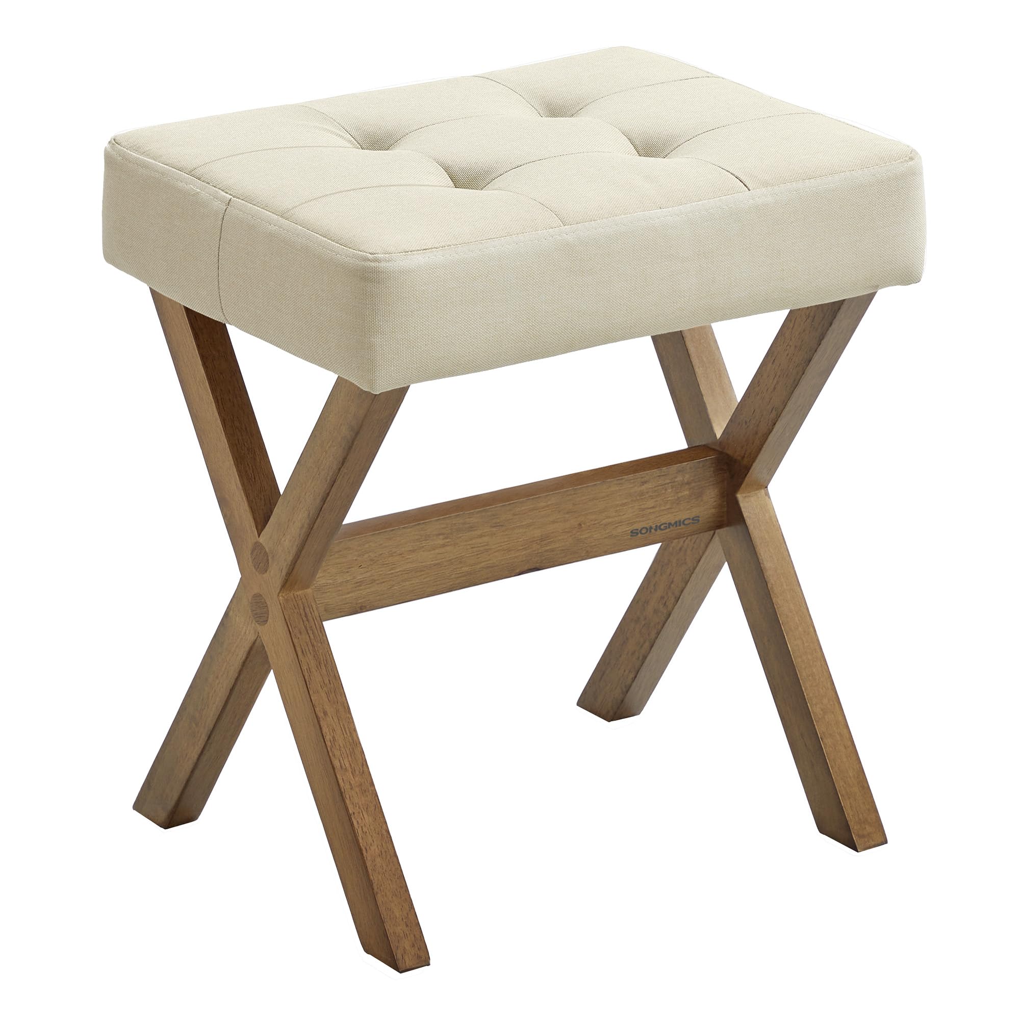 SONGMICS Makeup Stool, Padded Vanity Stool, Foot Rest, Solid Wood X Legs, for Bedroom, Closet, Entryway, 12.6 x 16.5 x 18.1 Inches, Summer Sand and Brown ULSF006LF01-image-33