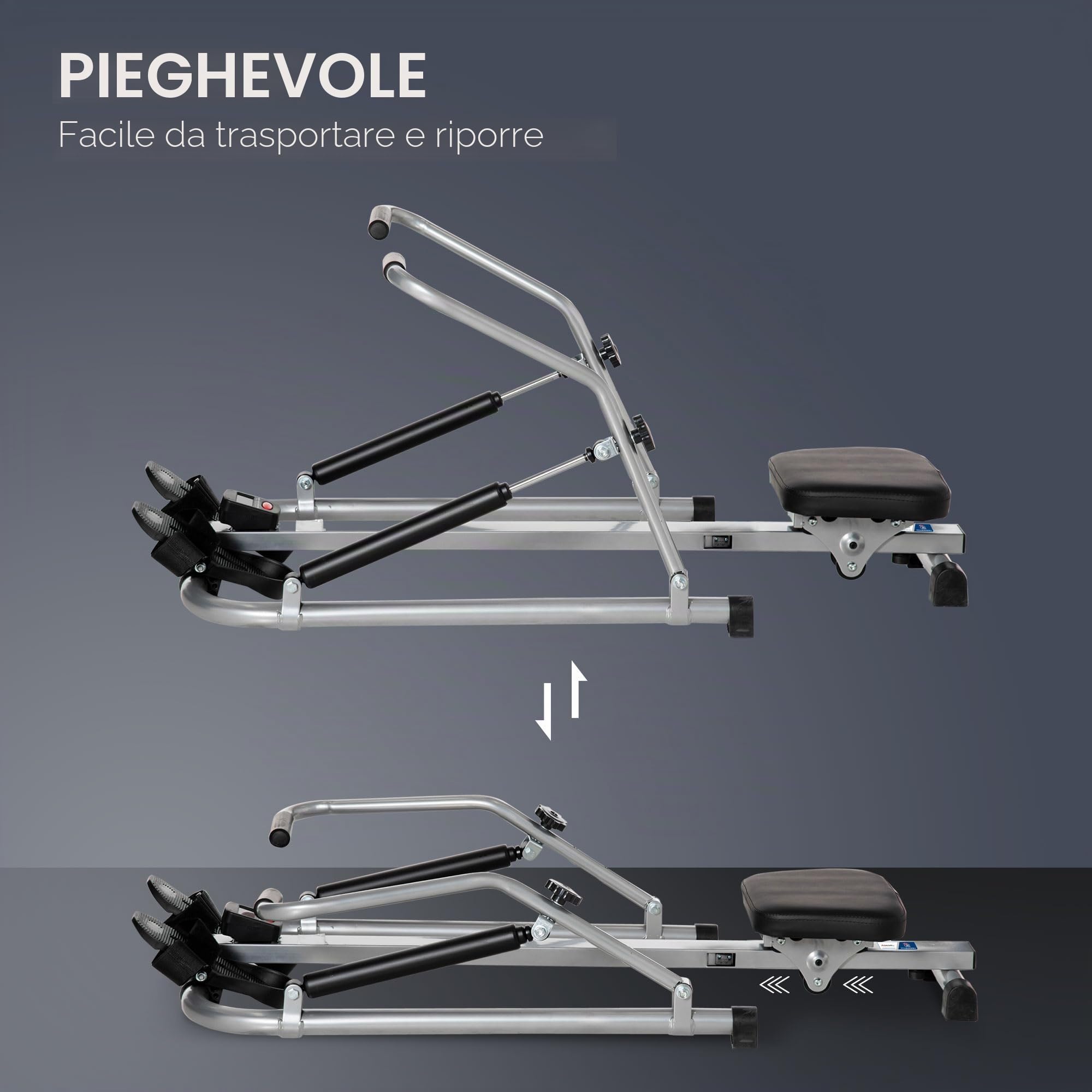 HOMCOM Vogatore pieghevole 3 livelli di resistenza Schermo Nero Grigio | Collaborazione Aosom.fr x FFHandball, LCD multifunzione, acciaio ABS
