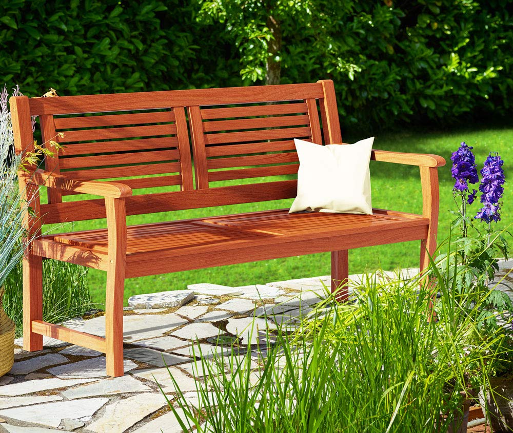 CASARIA® Banco de Jardín Exterior, Madera Certificada FSC® Eucalipto, Carga 320Kg, 2 Plazas, Mueble para Terraza Balcón Patio, 120x56cm, Reposabrazos, Resistente a la Intemperie