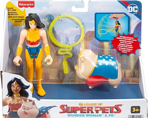 Miniatura 6 de Fisher-Price DC League of Super-Pets Juguetes preescolares Wonder Woman y PB Juego de figuras posables para juegos de simulación para niños a partir