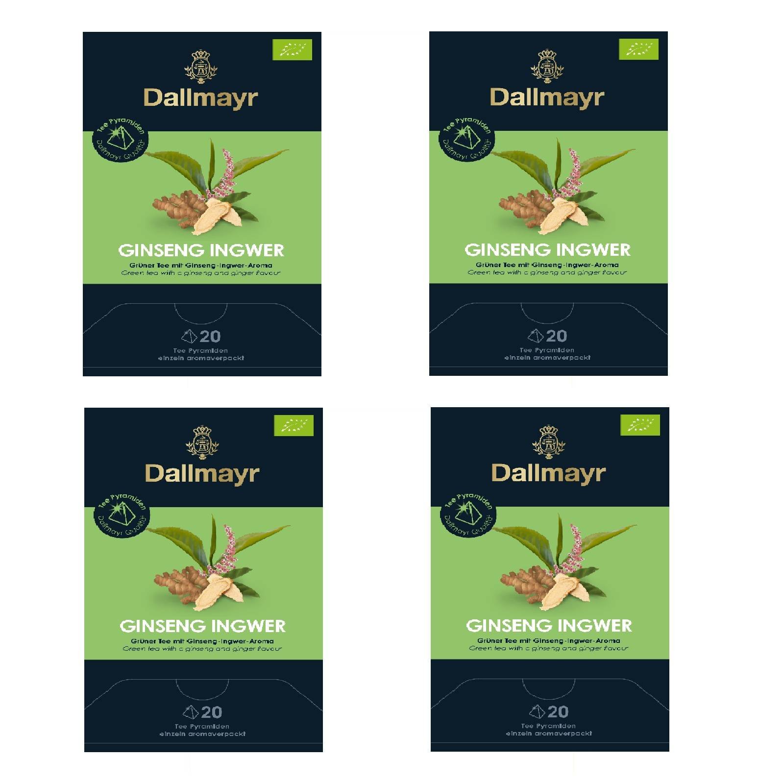 4 x Dallmayr Ginseng-Ingwer Bio Tee a 20 Pyramiden x 2,5g