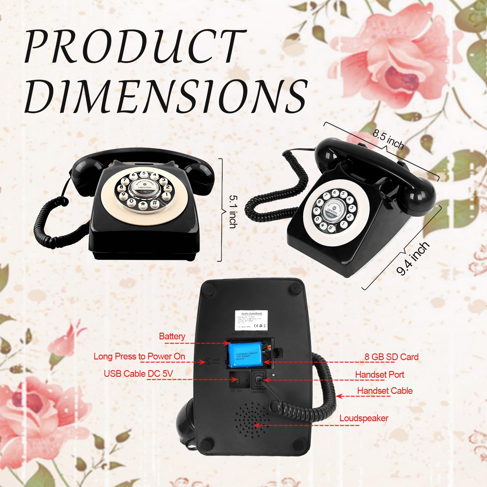 Amazon.com: Audio Guest Book Wedding Phone can Record Customized Audio Guest Books for Weddings, banquets and Parties, and it Supports Playing Guests' Voice Message Information on the Device Itself. Black : Home | ROOMEDAL オーディオゲストブック ウェディングフォン、カスタマイズされたオーディオメッセージをゲストブックで録音 レトロ電話 | ゲストブック・芳名録