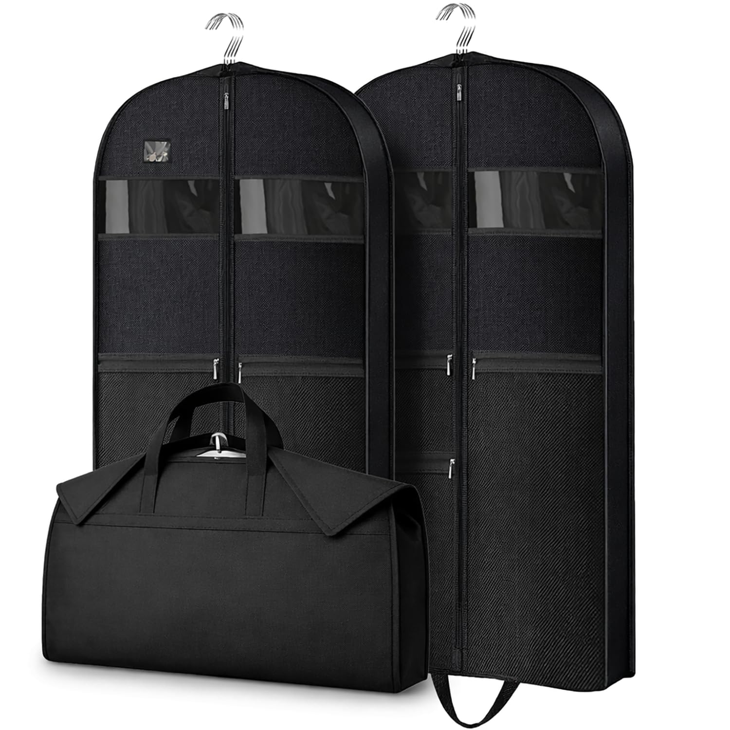Suit Bag, URMI Heavy Duty 110 x 60 x 10 cm Dance Costume Bag Clothes Storage Protector Cover for Travel 10cm Gusseted Suit Carriers with 3 Pockets Hanging Garment Bag for Suits, Dress 2 Pack, Black