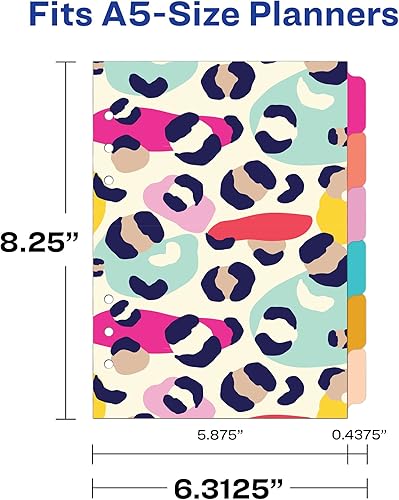 Miniatura 10 de Avery Divisores de agenda para planificadores A5, juego de 6 pestañas, diseño de animal de guepardo cepillado, 1 juego (25455)