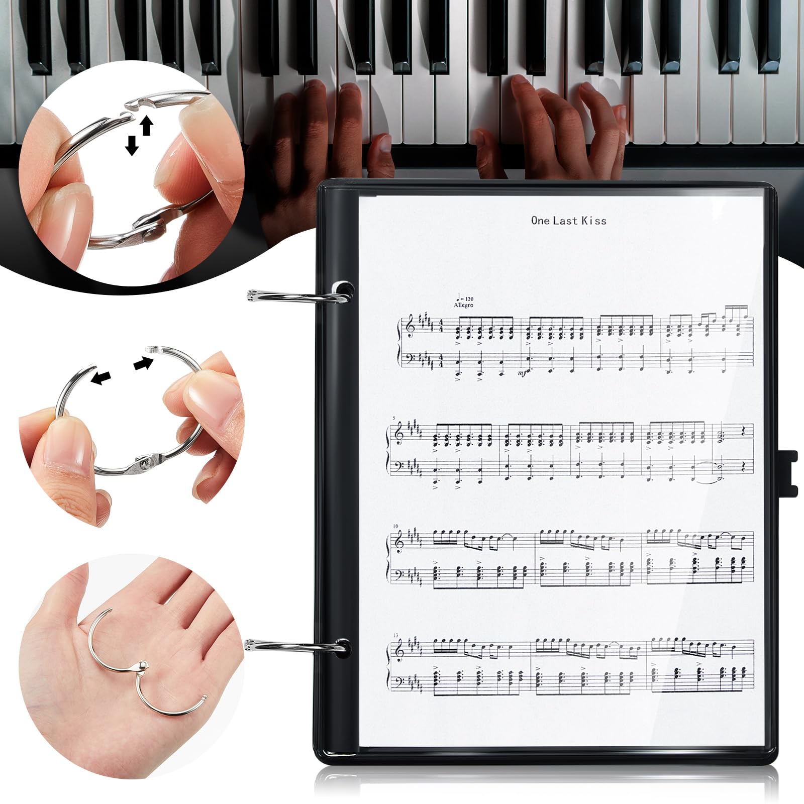 30 Blatt Musik-Klappmappe, Marschband, Kunststoff, Klappmappe, Seiten, Schwarz