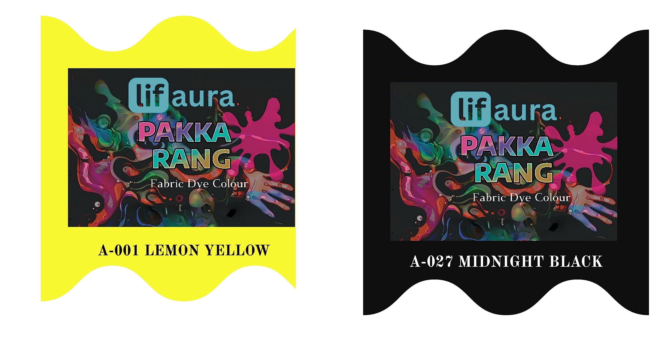 Prokart Lifaura Pakka Rang Fabric Permanent Dye Color Kit Pack of 6 Sachets (5g Each 30g Pack) with 30g DyfixerShadeA-001 Lemon Yellow01 & Jeans Black27 Each Color 3 sachets-image-46
