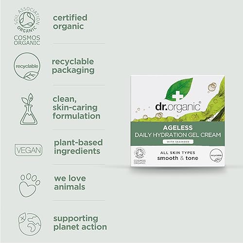Miniatura 3 de Dr. Organic Ageless - Gel de hidratación diaria con algas marinas, hidratante, tonifica y suaviza la tez, certificado orgánico, sin parabenos ni