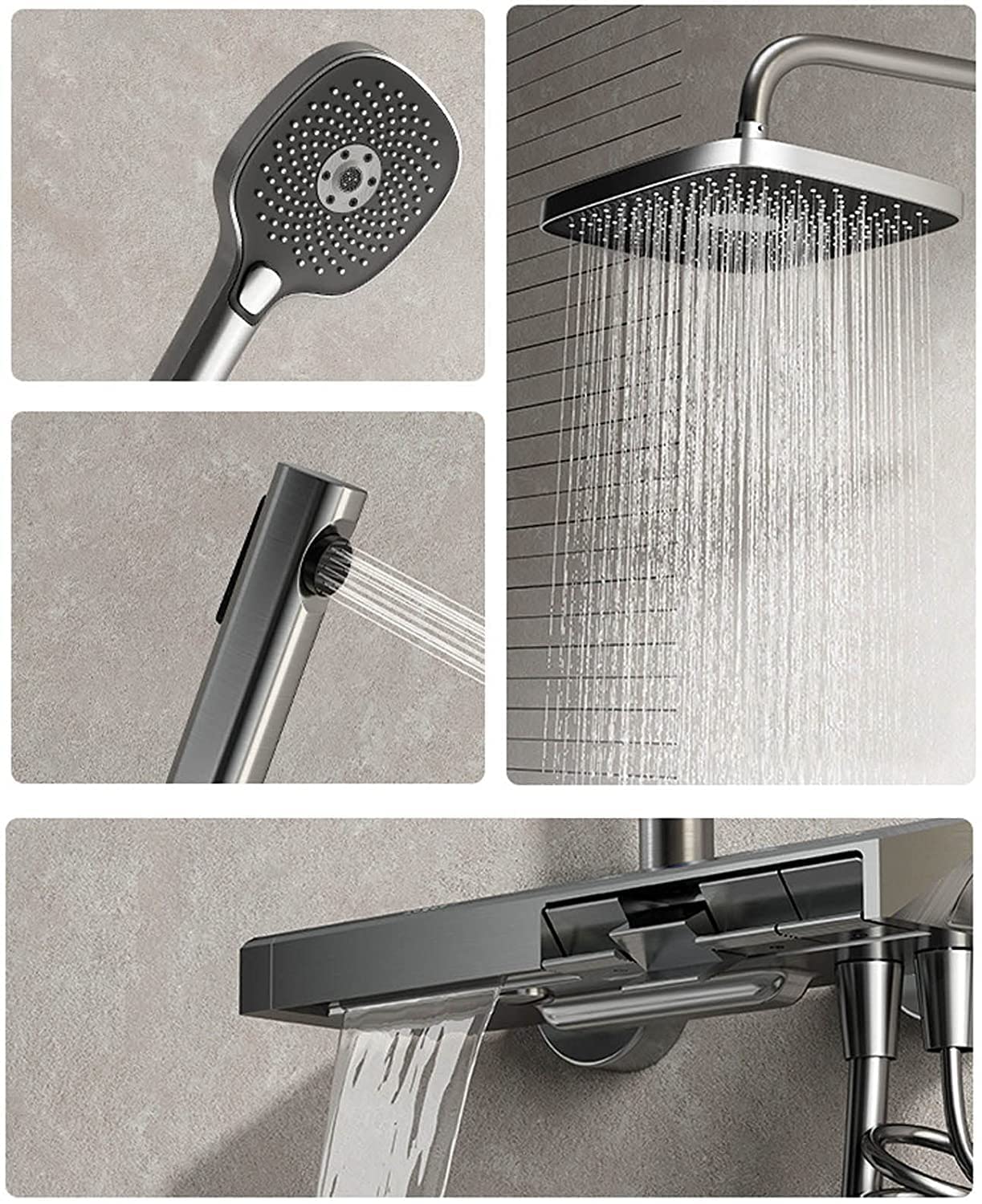 Set Rubinetto Doccia, Set termostatico con Display Digitale della Temperatura, soffione a Pioggia, Include Doppia Testa, beccuccio per Vasca e spruzzatore per Bidet I