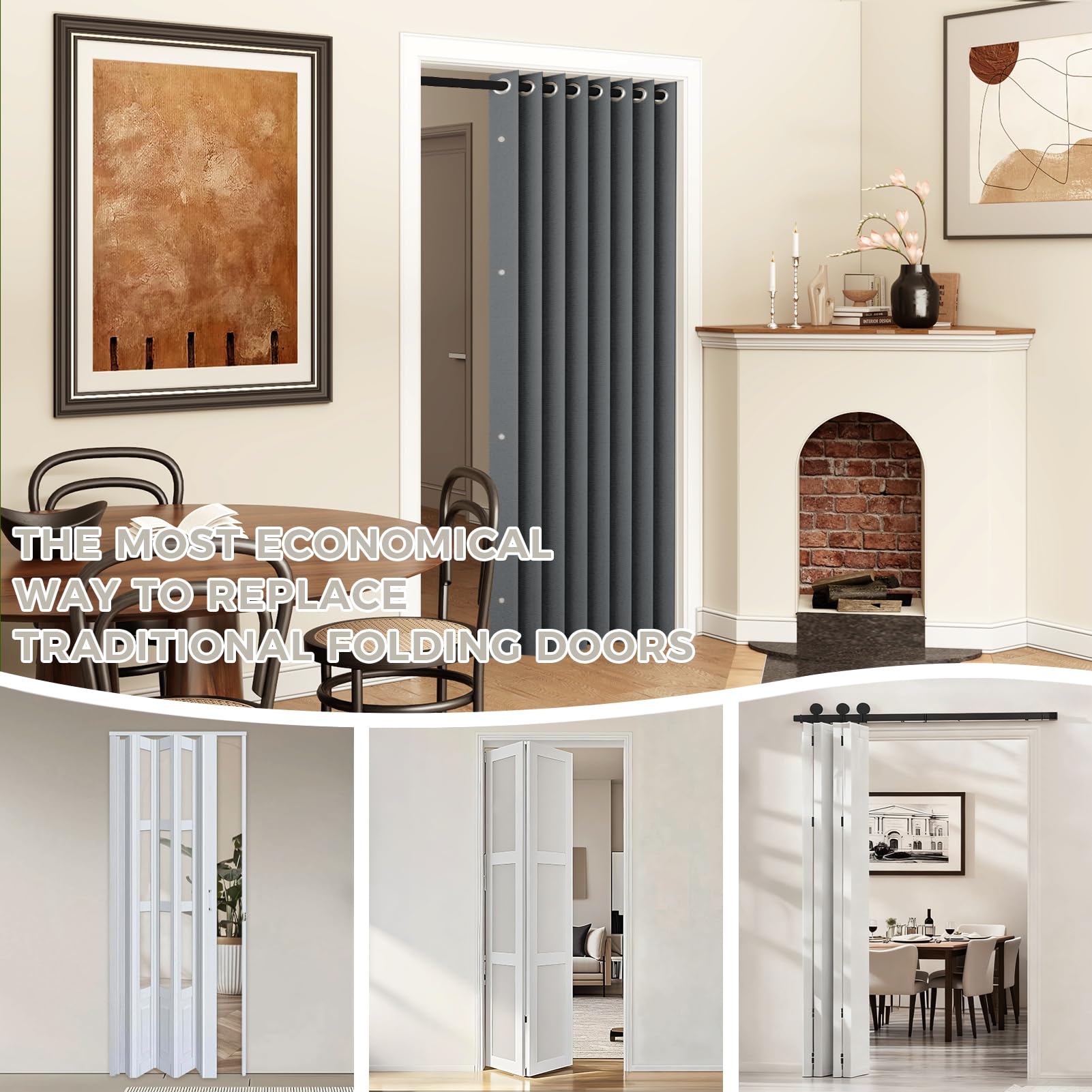 Cortina de Puerta Magnética Opaca - Incluye Barra Telescópica Ajustable Cocina, como Cortina Separadora de Habitaciones, Cortina para Armario sin Puertas y Dormitorio, Gris