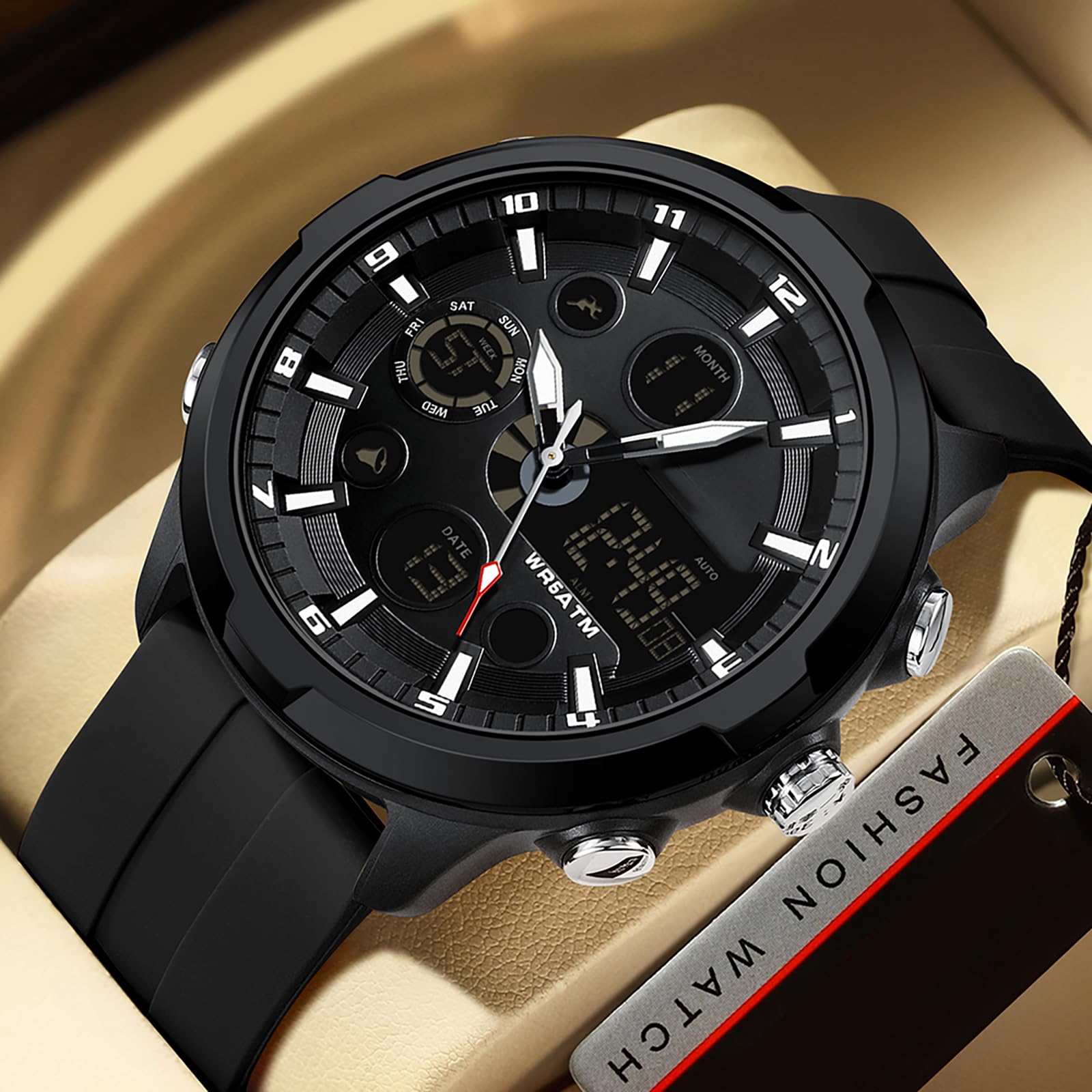 findtime Montre de sport numérique étanche pour homme, alarme, chronomètre, veilleuse, alertes horaires, grand cadran en silicone, montre militaire pour gym, natation, course à pied, utilisation
