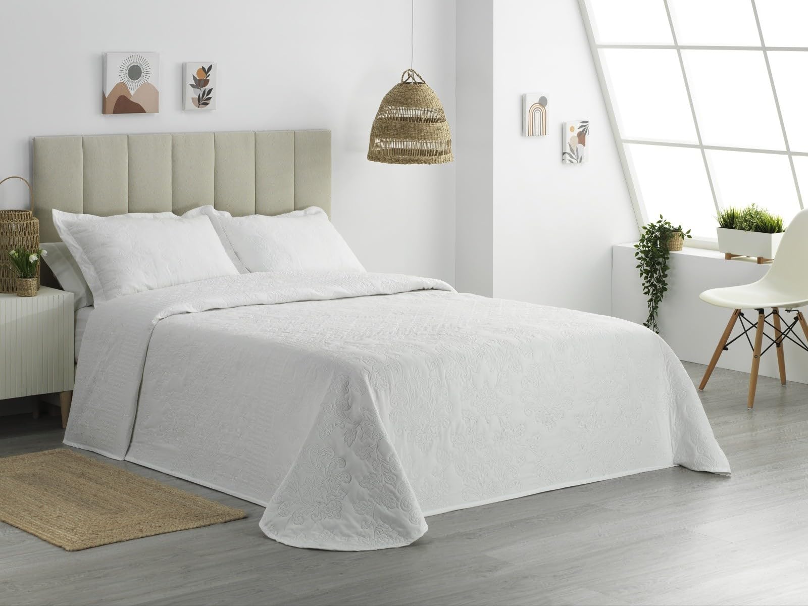DHESTIA HOME Colcha Bouti Elegante Floral Cama Matrimonio Donosti Color Blanco Talla Cama 150