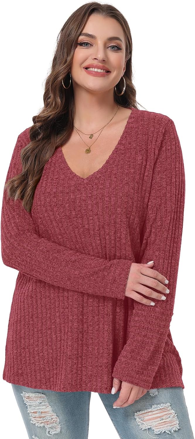 BELAROI Plus Size Long Sleeve Tops for Women Casual Shirts V Neck Tunic Sweaters Pullover Lightweight - Image 4