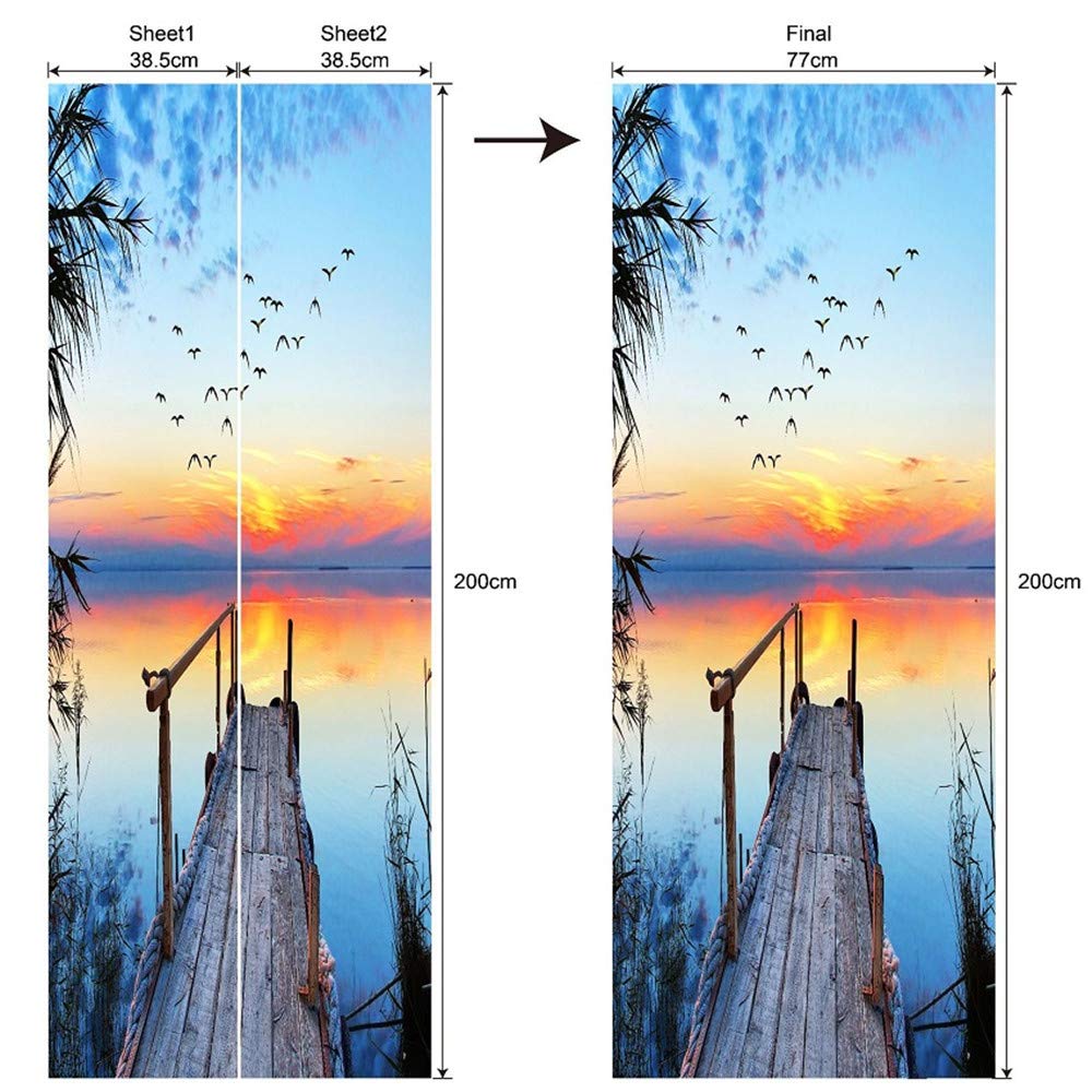 Stickers Décoration De Paysage 3D Porte en Bois Autocollant Salon Chambre PVC Amovible Auto-Adhésif Sticker Mural pour Porte Étanche Affiche Murale Murale Scène 77 * 200 Cm
