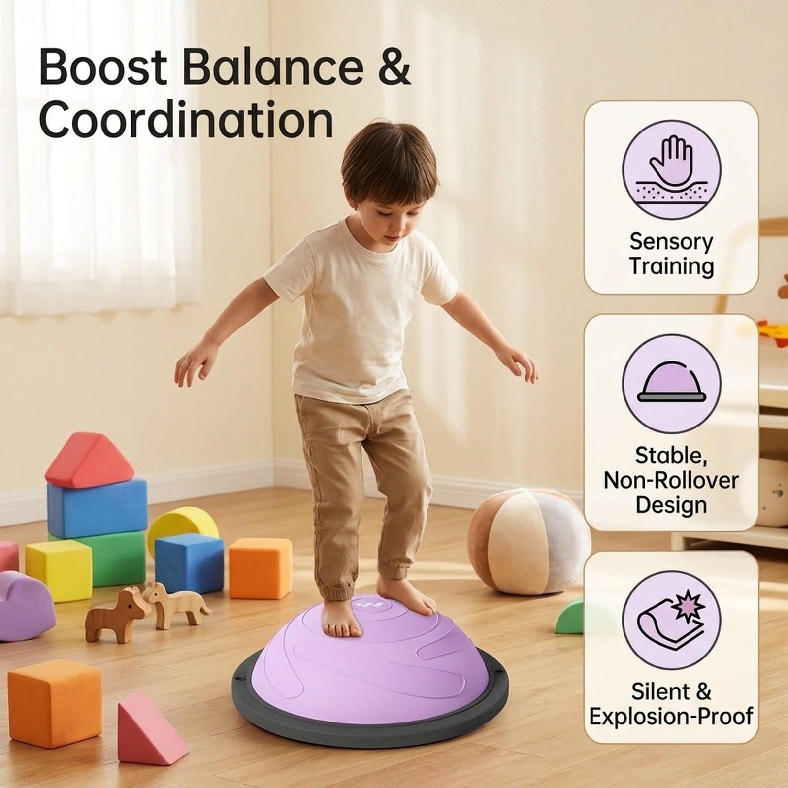 Ballon D'équilibre, Ballon de Fitness, Ballon D'entraînement, Ballon de Pilates Demi-Cercle en Polypropylène Robuste avec Surface Texturée Pou, Violet