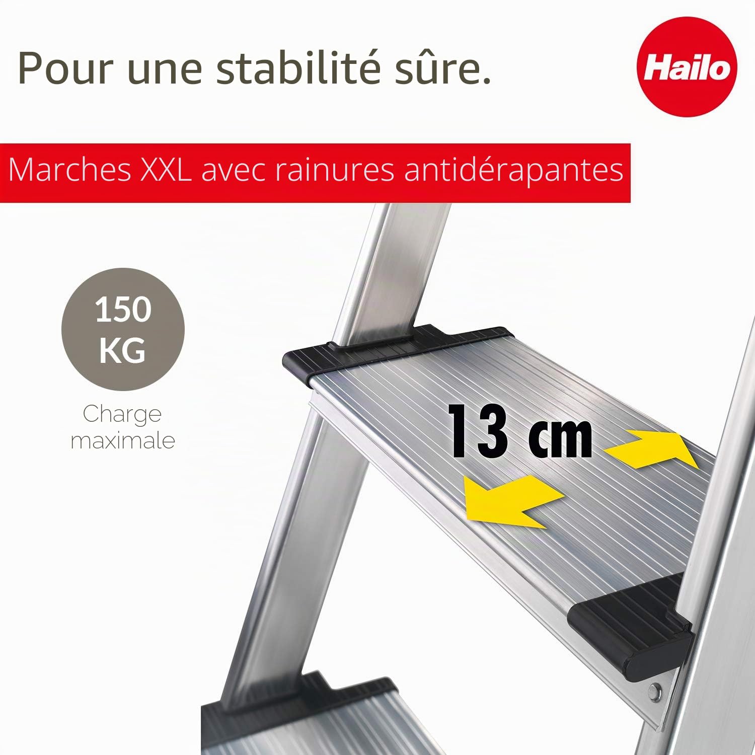 Hailo | Escabeau à marches en Aluminium ComfortLine L80 | Charge Max 150 kg | 7 marches