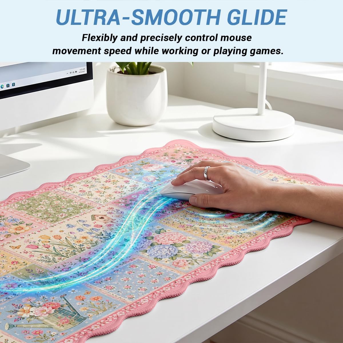 Vintage Floral Scalloped Mouse Pad Cottage Garden Patchwork Botanical Mousepad XL Large Gaming Mouse Pad Laptop Keyboard Mat Desk Pad Office Computer Keyboard Laptop Home 31.5 x 15.7 Inch image 4