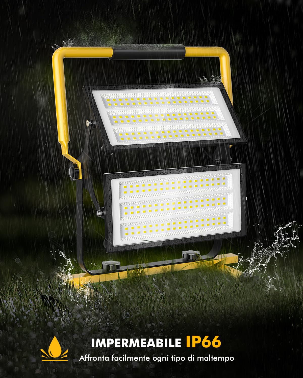 Faretto Led da Cantiere 200W 20000LM Faretti area di lavoro Faro LED Esterno - IP66 Impermeabile Portatile Proiettori con Spina e Staffa, Rotazione 360° Lampada per Edilizia Garage Officina
