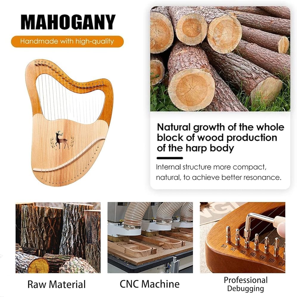 Instrumento de cuerda de madera de caoba con bolsa de transporte, llave de afinación, cuerda de repuesto y manual de instrucciones para principiantes y amantes de la música