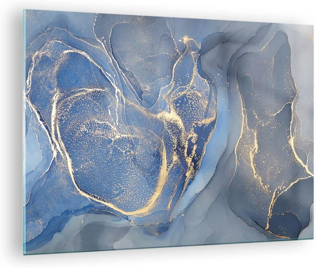 ARTTOR Art Glass Print Gold Blue Paint Glass Picture 70x50cm Wall Art