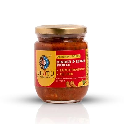 Dhatu Organics Oil Free | Fermented Pickle | Improves Digestion | Probiotic | No Preservatives (250g, Oil Free Ginger Le