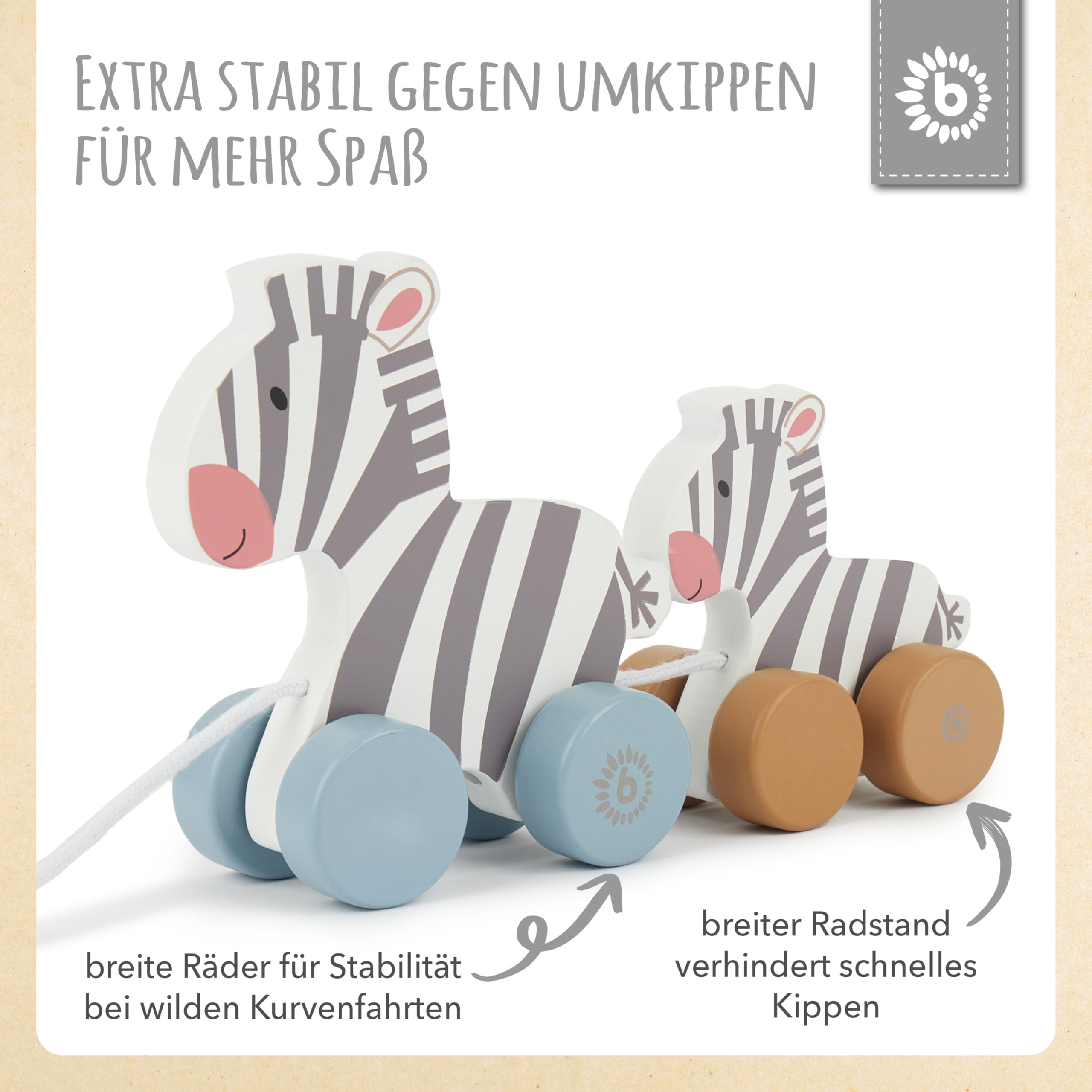 Bieco Holzspielzeug Baby Zebra - Hinterherzieh Tier zum Hinterherziehen - Holzspielzeug Baby ab 1 Jahr - Nachziehtier Holz Hinterherzieh Spielzeug ab 1 Jahr Spielzeug für 1 Jährige Nachzieh Spielzeug