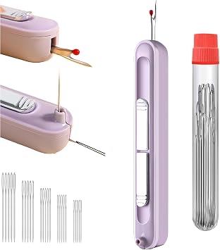Zivyes 2-in-1 Automatic Needle Threader & Seam Ripper Tool with 25 PCS Large Eye Needles Sewing Supplies for Hand Quilting Embroidery