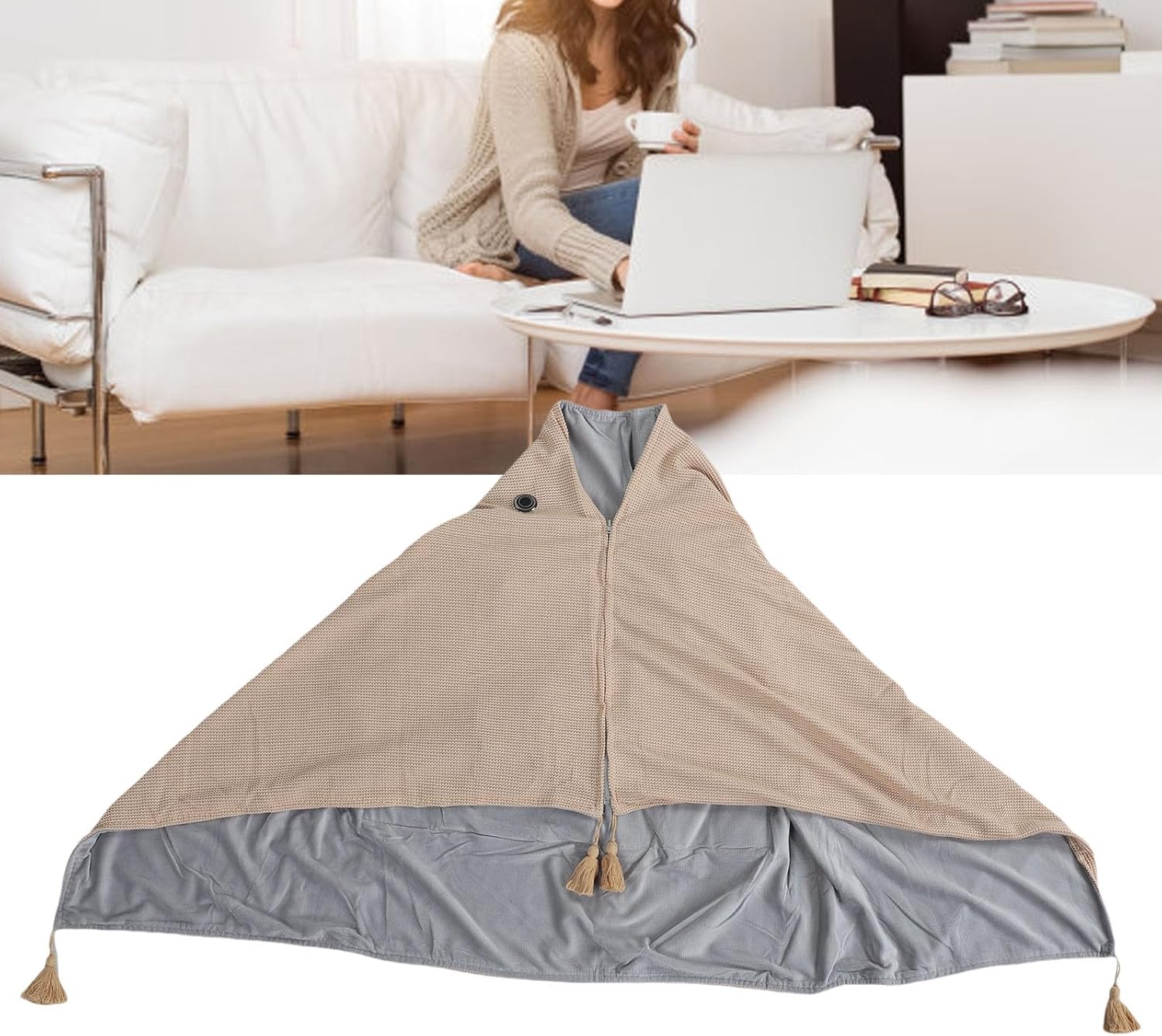 banapoy Portable Heated Shawl Wrap, USB Heated Warm Shawl Kneepad, Washable Electric Heating Blanket with 3 Heating Settings, for Car Office Home Travel
