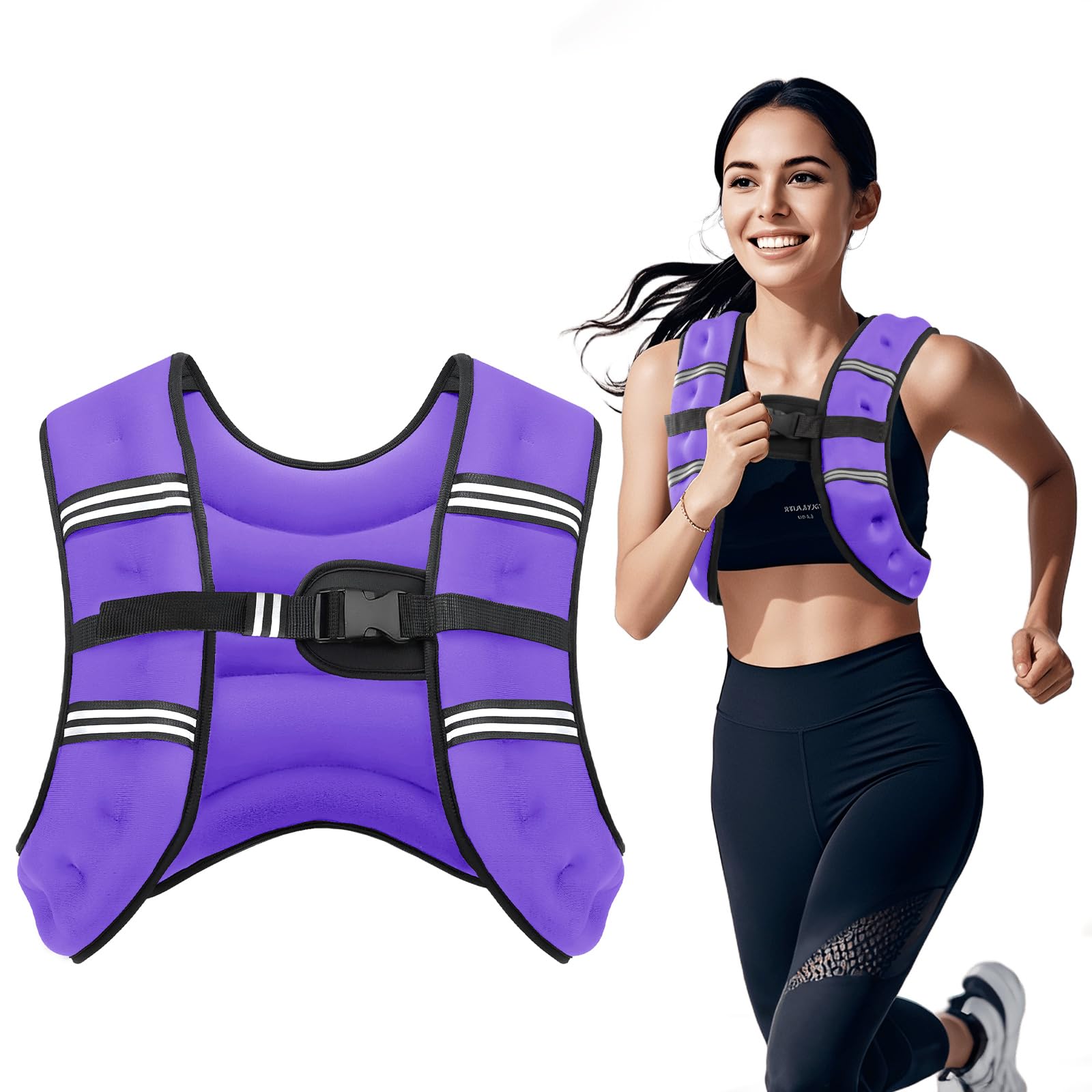 Weighted Vest, 8lb/12lb/16lb/20lb/25lb/30lb Weight Vest with Two Adjustment Straps for Men Women, Weight Vests with Reflective Stripe for Strength Training, Running, Jogging, Walking