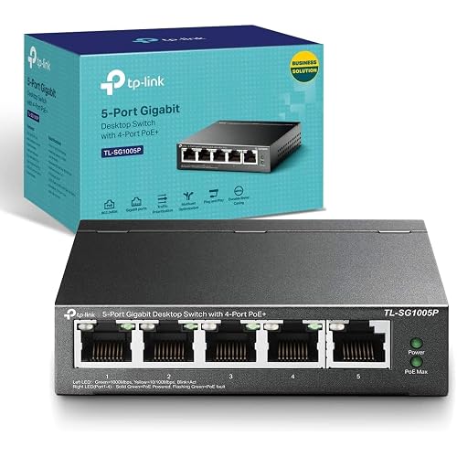 TP-LINK (TL-SG1005P) 5-Port Gigabit Unmanaged Desktop Switch, 4 Port PoE, Steel Case