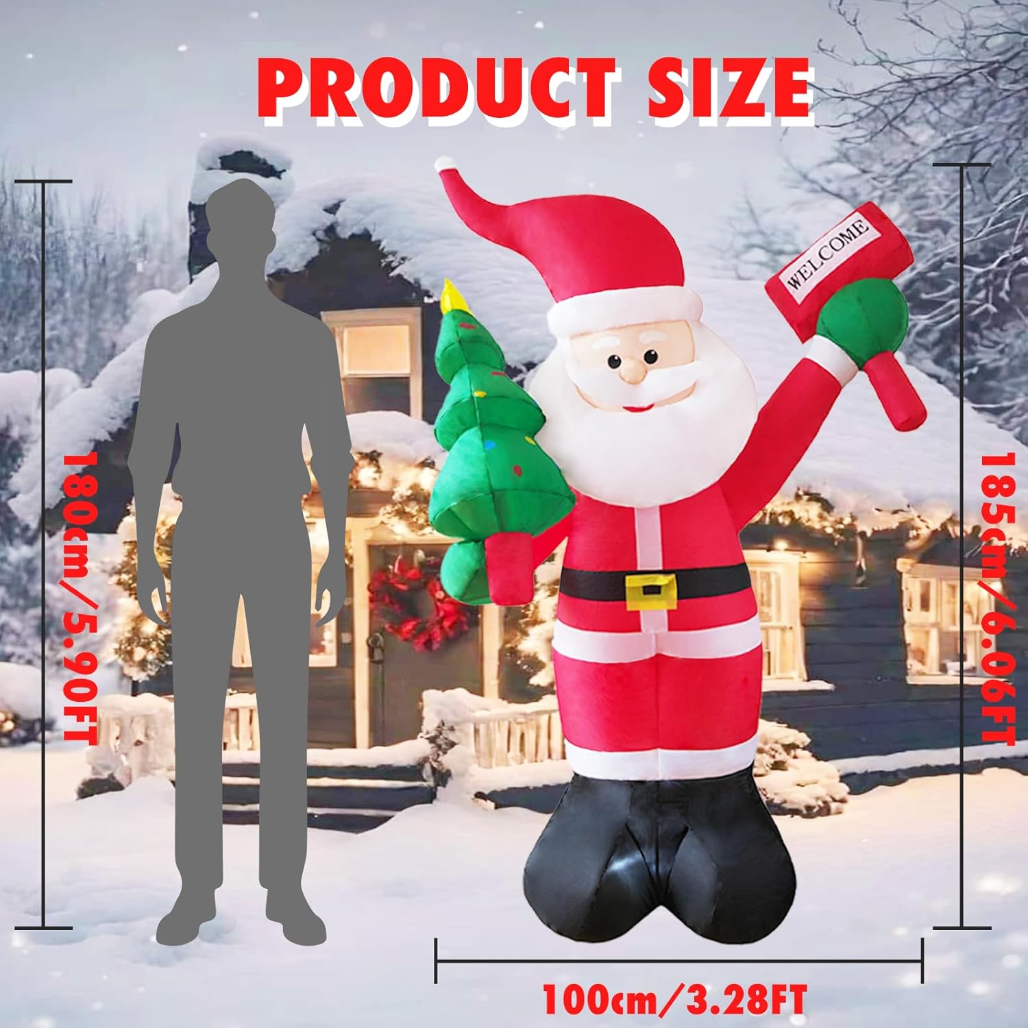 6 FT Christmas Inflatable Santa Claus Outdoor Decorations with Built-In LEDs, Blow Up Santa Claus Inflatable Outdoor Holiday Yard Decorations for Garden Lawn Patio Party Indoor Outdoor Decor