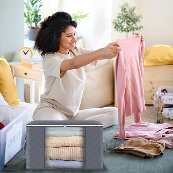 ASelected 3 Pack Clothes Storage Bag, 60L Underbed Storage Boxes with Lids, Foldable Moving Boxes with Clear Window Storage for Clothes Duvets Blankets Bedding