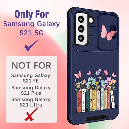 Miniatura 2 de Funda 2 en 1 para Samsung Galaxy S21 para mujeres, linda funda de teléfono para niñas, diseño de flores, mariposa, bonito diseño Kawaii con funda