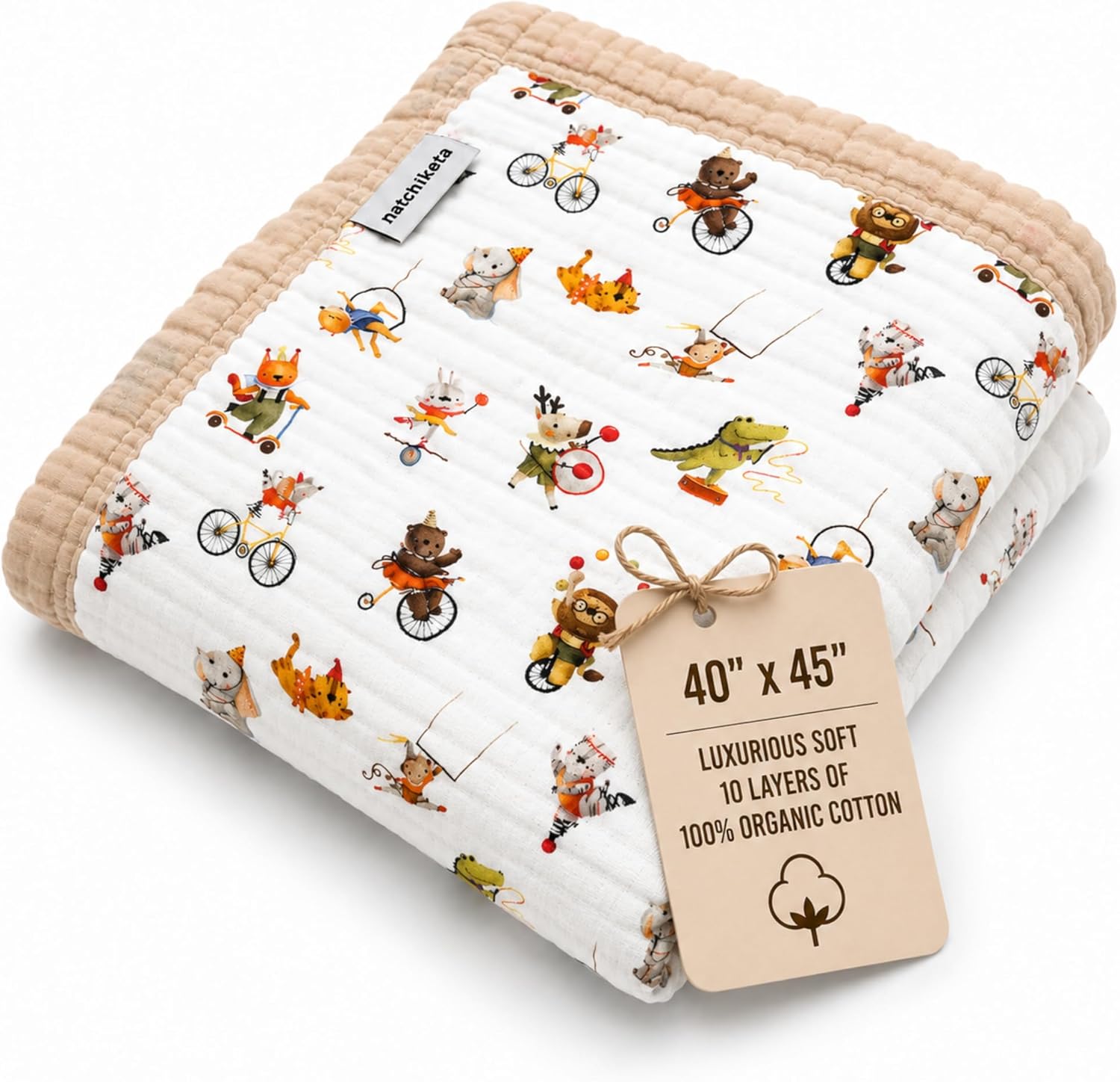 Organic Cotton Muslin Baby Blanket for Boys and Girls - Luxurious Soft Toddler Quilt for Swaddling - Gender Neutral Blanket - Baby and Toddler Gift - Circus