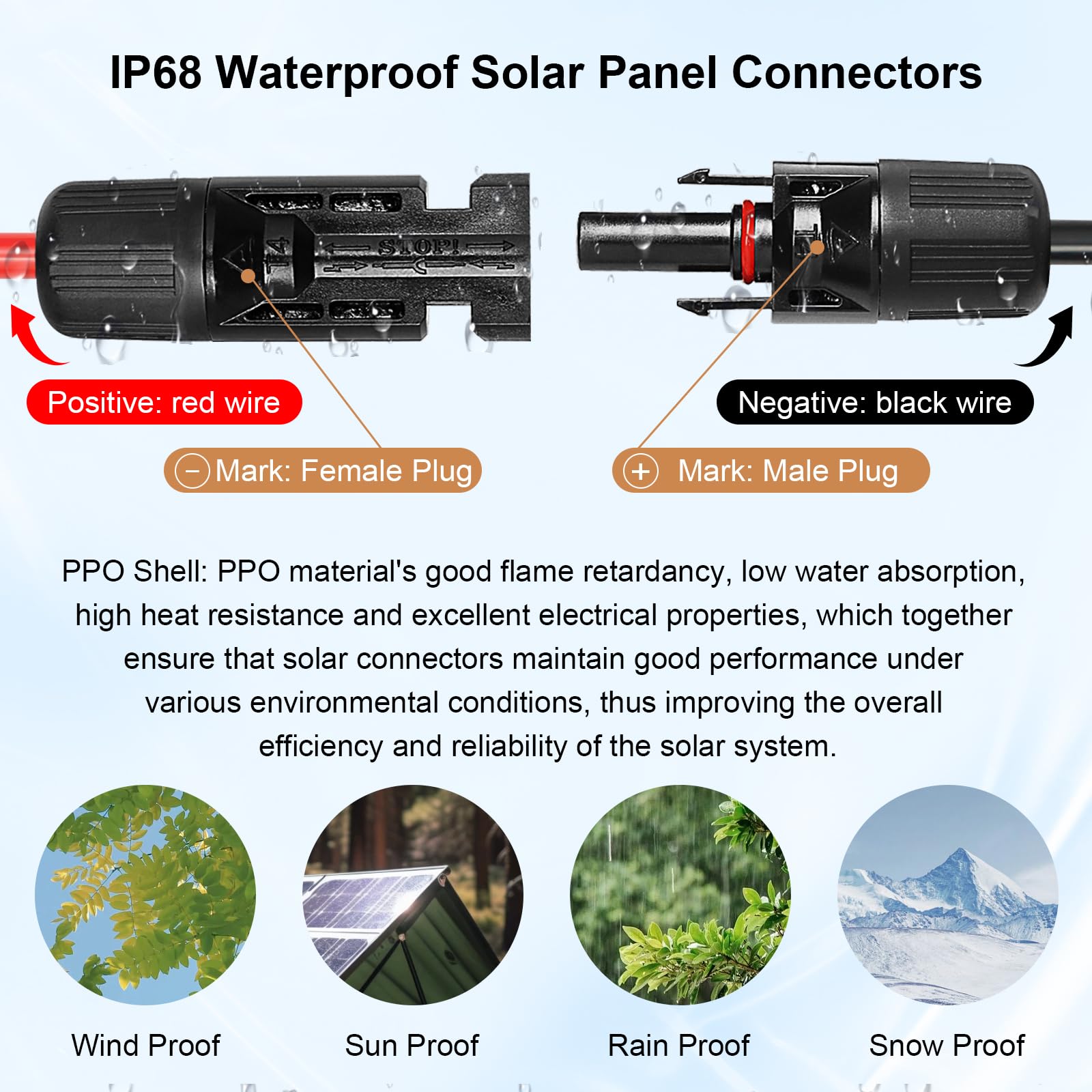 10 AWG Solar-Verlängerungskabel – 9 m Solarkabel mit wasserdichter Buchse und Stecker und Solarmodul-Adapter-Set, Werkzeug, PV-Kabel für Wohnmobil, Zuhause, Boot, Solarmodule (9 m rot + 9 m schwarz)