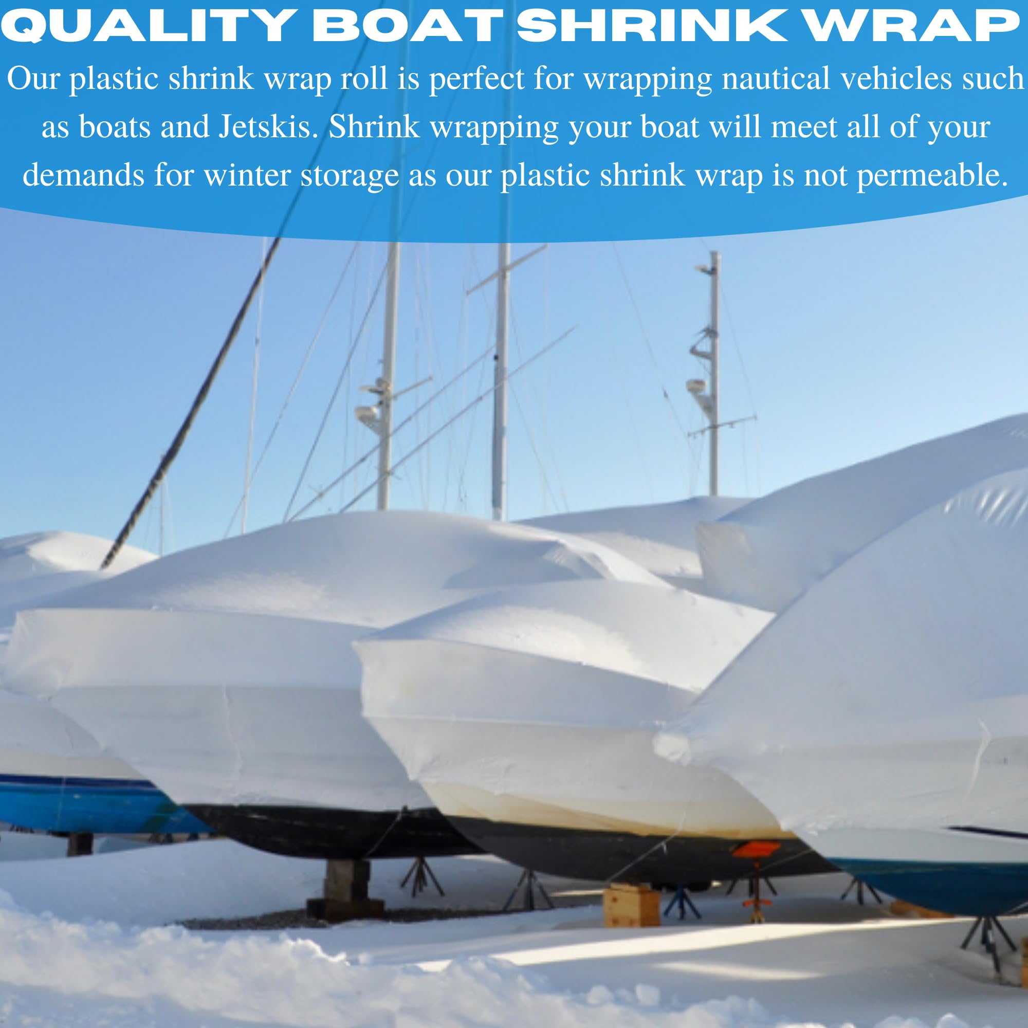 VBS - String Reinforced Plastic Shrink Wrap - 10 mil – Boat Shrink Film, Use with Heat Gun, Dura Skrim Industrial Shrink Wrap, Plastic Sheeting for Protection and Storage (20' x 50')