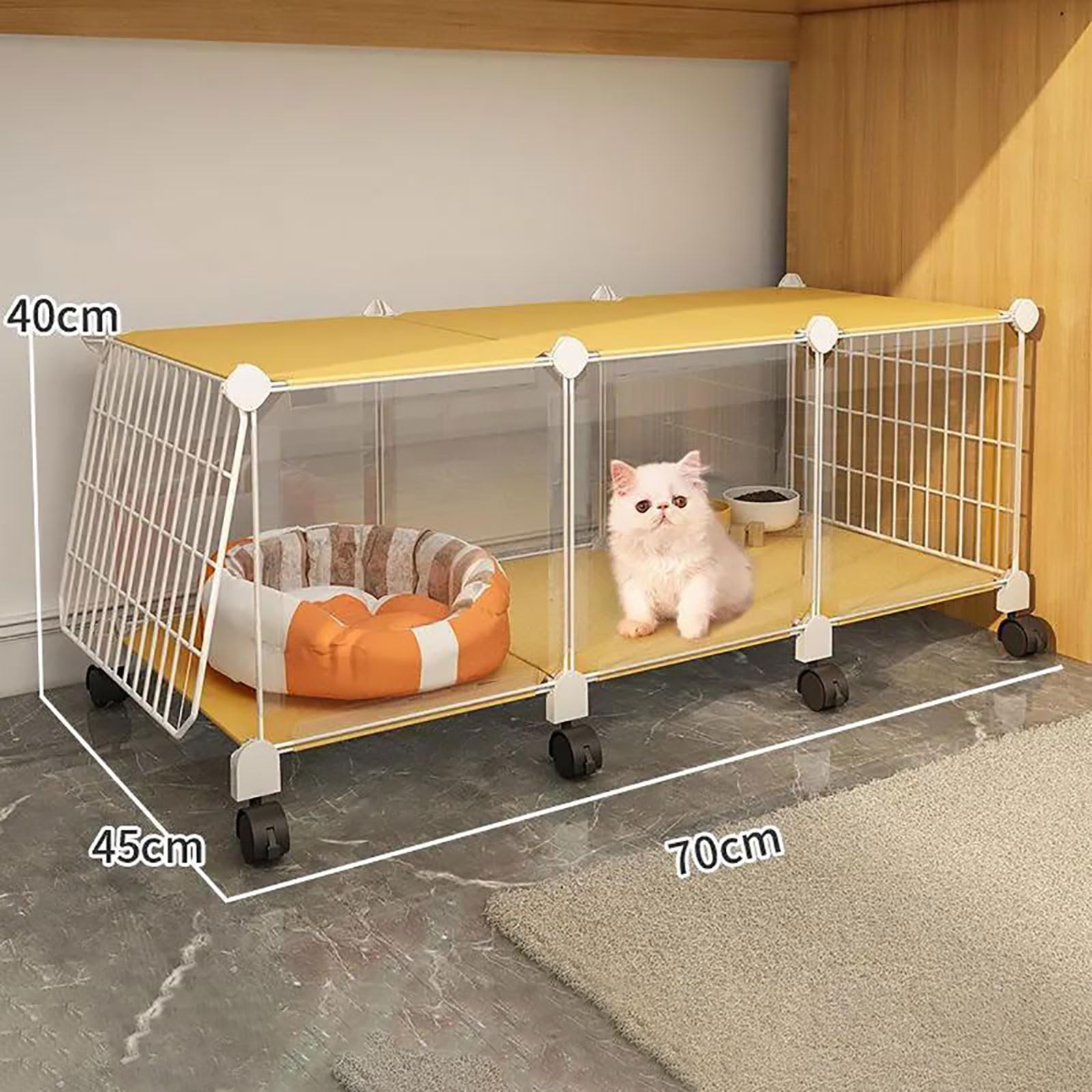 Gabbia per Gatti da Interno, Recinti per Gatti Box per Gatti Fai-da-Te Gabbia per Piccoli Animali Staccabile con Ruota Grande Spazio per Esercizi Ideale per 1-3 Gatti, Conigli e Piccoli Anim