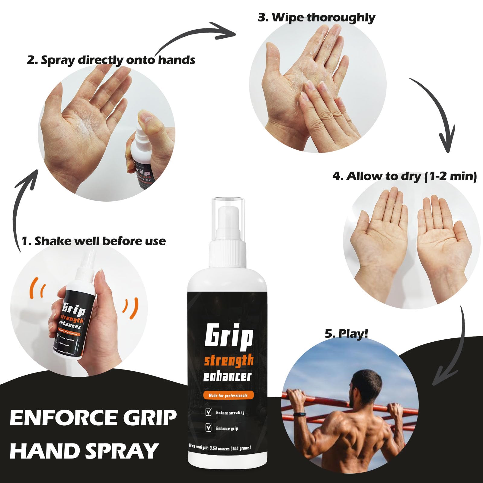 Sport Hand Grip Spray 100ml - Aumenta Le Prestazioni, migliora Il Controllo e massimizza la Presa - per Atleti: Tennis, Basket, Baseball, Sollevamento Pesi, Pole Dance, Golf, ECC