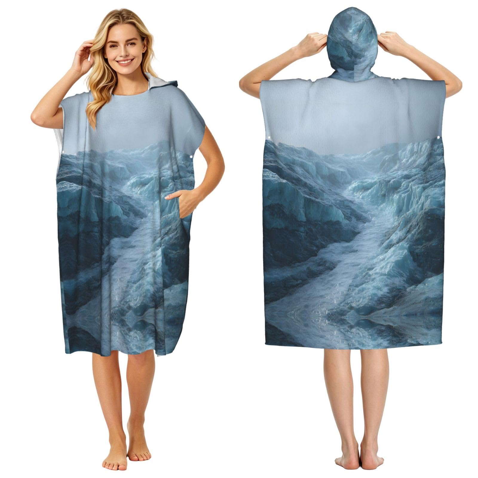 ESNAIUVCD Glacier Print Changing Robe, Hooded Towel Poncho For Swimming Pool, Beach,Quick Dry Light Weight Towelling Poncho