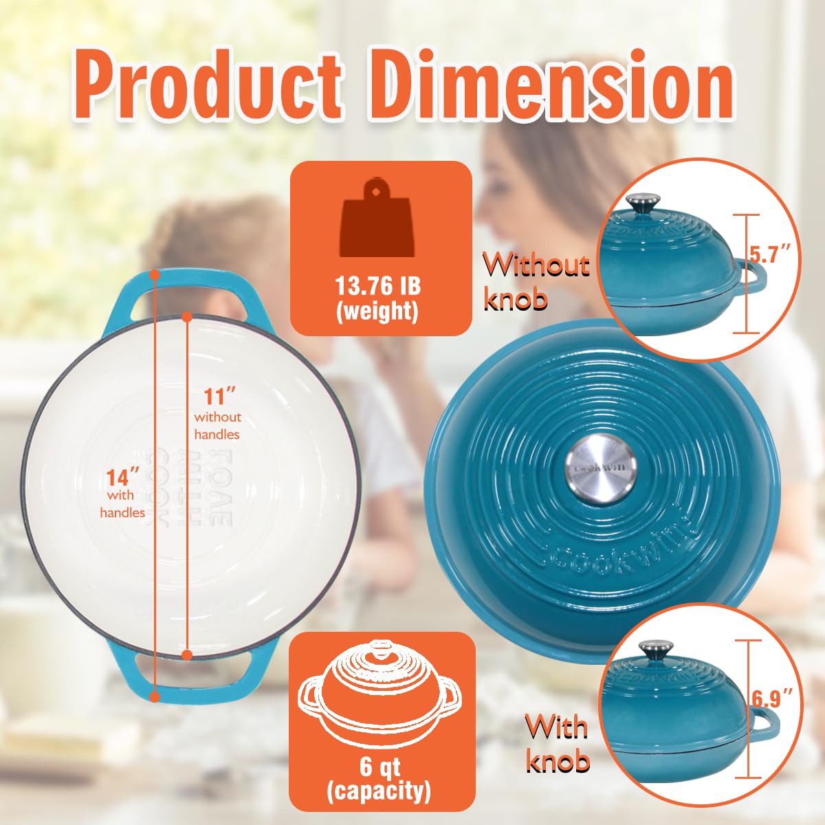 Moule à Pain En Fonte 28 Cm Avec Couvercle – Cocotte Four, 3 L, Pré-huilée à L’huile Végétale – Pour Pain, Rôtis, Plats Au Four