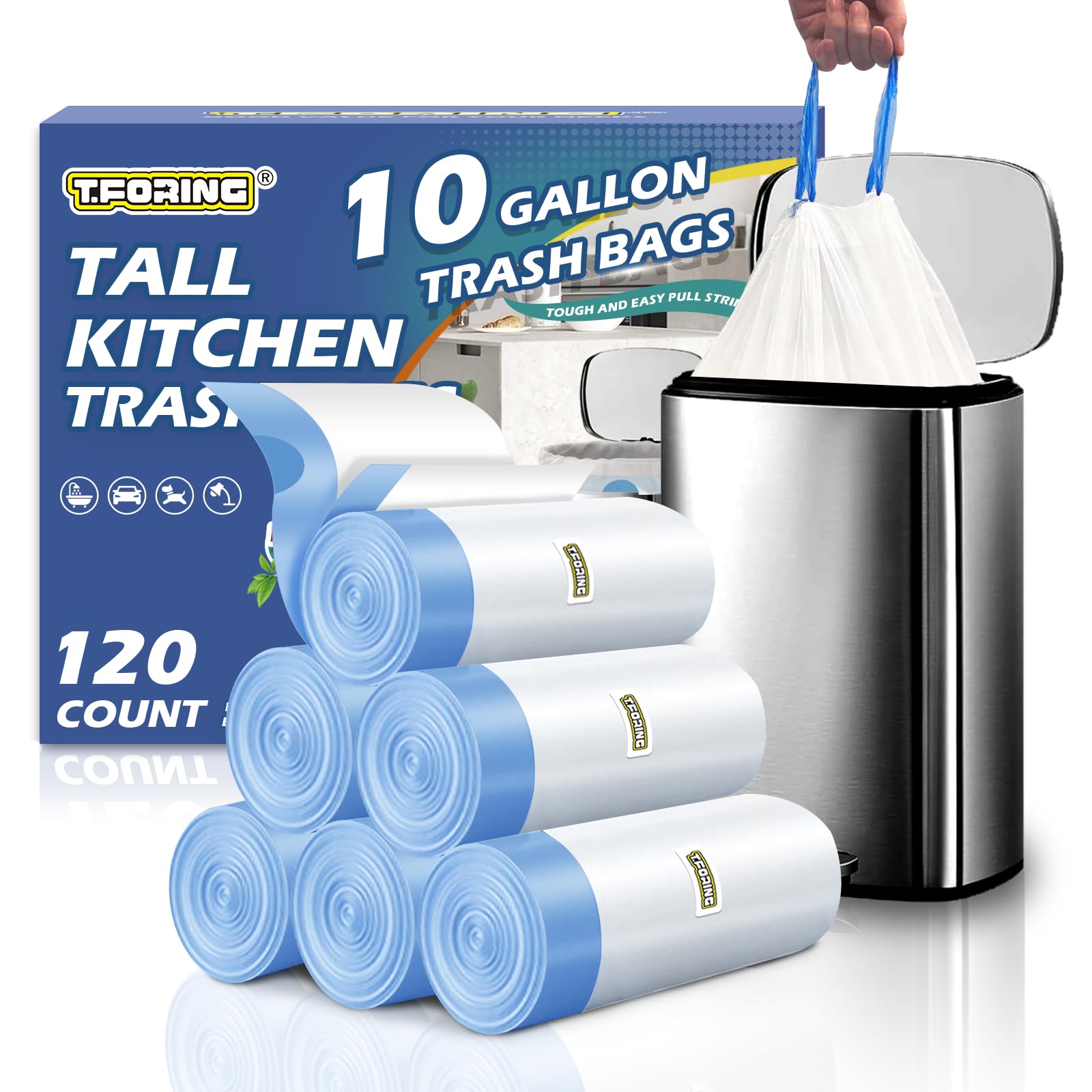 T.FORING Kitchen 10 Gallon Trash Bag Drawstring